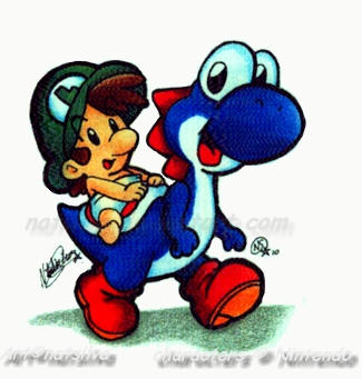 Blue Yoshi & baby Luigi Blank Meme Template