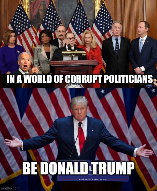IN A WORLD OF CORRUPT POLITICIANS BE DONALD TRUMP | image tagged in house democrats,donald trump | made w/ Imgflip meme maker