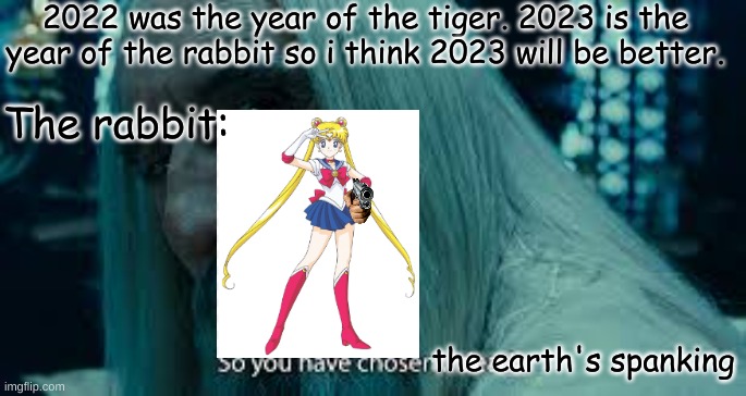 So you have chosen death | 2022 was the year of the tiger. 2023 is the year of the rabbit so i think 2023 will be better. The rabbit:; the earth's spanking | image tagged in so you have chosen death | made w/ Imgflip meme maker
