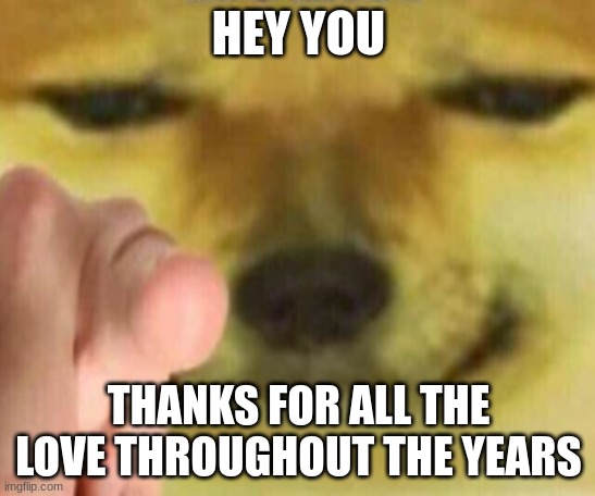 Thanks For All The Fun Times | HEY YOU; THANKS FOR ALL THE LOVE THROUGHOUT THE YEARS | image tagged in cheems pointing at you | made w/ Imgflip meme maker