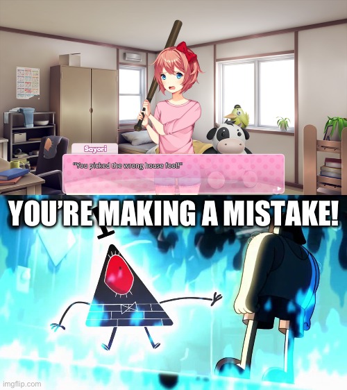 YOU’RE MAKING A MISTAKE! | image tagged in you picked the wrong house fool-ddlc edition | made w/ Imgflip meme maker