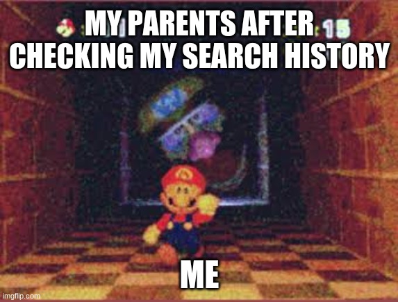 Wario appartion meme | MY PARENTS AFTER CHECKING MY SEARCH HISTORY; ME | image tagged in wario apparition | made w/ Imgflip meme maker