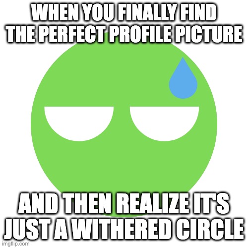 AI tried. | WHEN YOU FINALLY FIND THE PERFECT PROFILE PICTURE; AND THEN REALIZE IT'S JUST A WITHERED CIRCLE | image tagged in circle | made w/ Imgflip meme maker