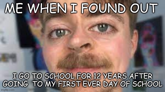 me when i found out | ME WHEN I FOUND OUT; I GO TO SCHOOL FOR 12 YEARS AFTER GOING  TO MY FIRST EVER DAY OF SCHOOL | image tagged in sad mrbeast | made w/ Imgflip meme maker