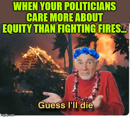 WHEN YOUR POLITICIANS CARE MORE ABOUT EQUITY THAN FIGHTING FIRES... | made w/ Imgflip meme maker