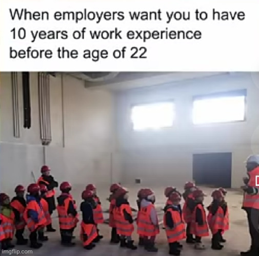 gas stations want an 18 year old with 20 years of experience... | image tagged in idiots,experience,so true,kids,firefighter,job | made w/ Imgflip meme maker