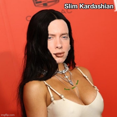 Slim Kardashian | image tagged in eminem,kim kardashian,dumbass,memes | made w/ Imgflip meme maker