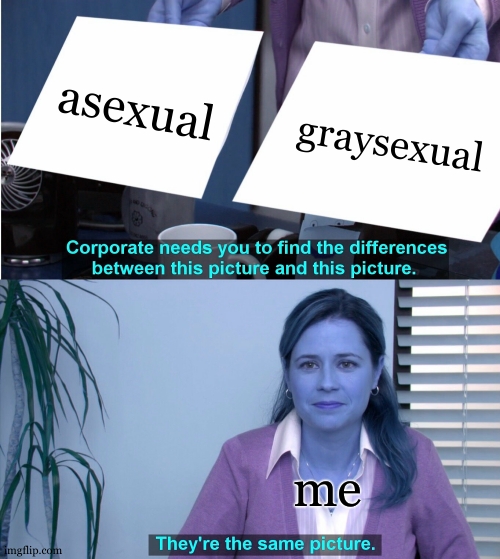 me fr. | asexual; graysexual; me | image tagged in memes,they're the same picture | made w/ Imgflip meme maker