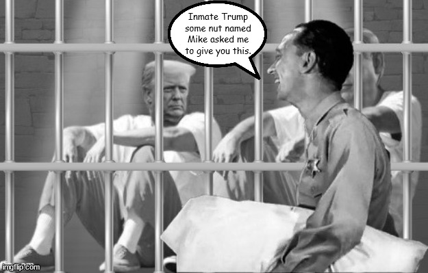 Welcome to Mayberry inmate Trump | Inmate Trump some nut named Mike asked me to give you this. | image tagged in donald trump,mayberry,prison,lock him up,fani willis,book um fano | made w/ Imgflip meme maker