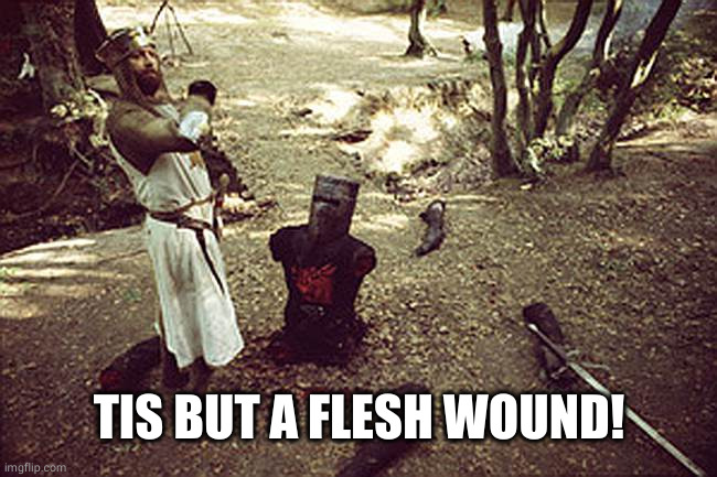 Monty Python: Black Knight | TIS BUT A FLESH WOUND! | image tagged in monty python black knight | made w/ Imgflip meme maker