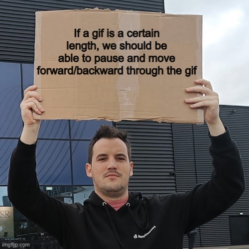 ... | If a gif is a certain length, we should be able to pause and move forward/backward through the gif | image tagged in crypto protester | made w/ Imgflip meme maker