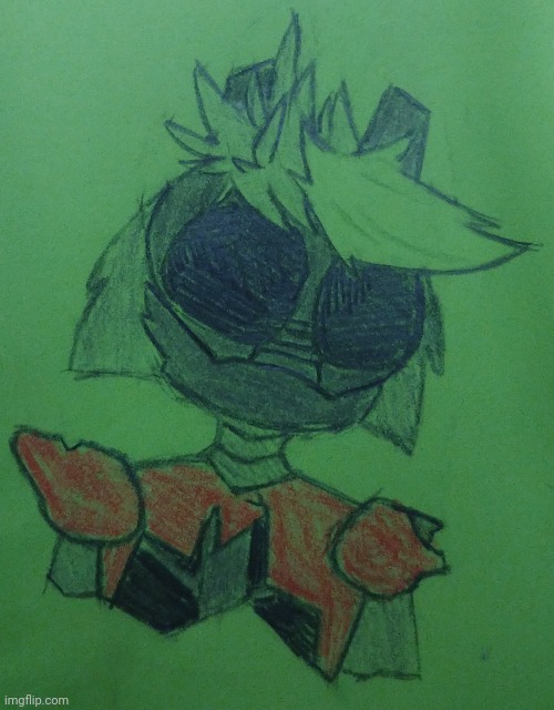 Drew a bigger Ruined Roxy but on lime green paper (couldn't completely color fix it) | made w/ Imgflip meme maker