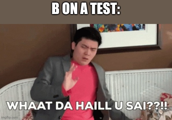 Steven He, What Da Hail U Sai? | B ON A TEST: | image tagged in steven he what da hail u sai | made w/ Imgflip meme maker