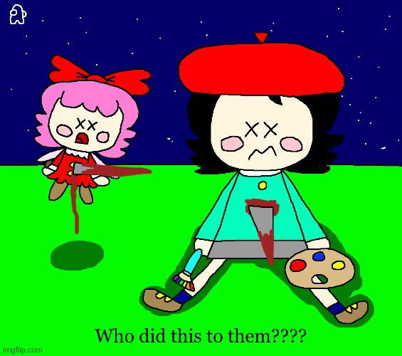 Adeleine and Ribbon are dead | image tagged in kirby,gore,blood,funny,cute,knife | made w/ Imgflip meme maker