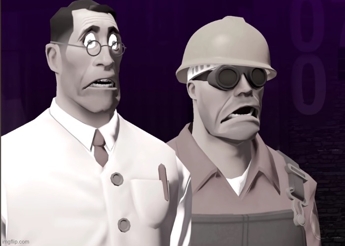 Engie and Medic Shocked | image tagged in engie and medic shocked | made w/ Imgflip meme maker