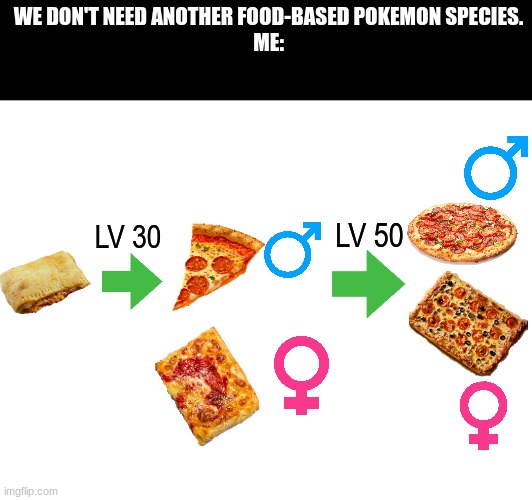 Waiting for Italy-based Pokemon Region | WE DON'T NEED ANOTHER FOOD-BASED POKEMON SPECIES.
ME:; LV 50; LV 30 | image tagged in pokemon,video games,food,memes,countries,memesITA | made w/ Imgflip meme maker