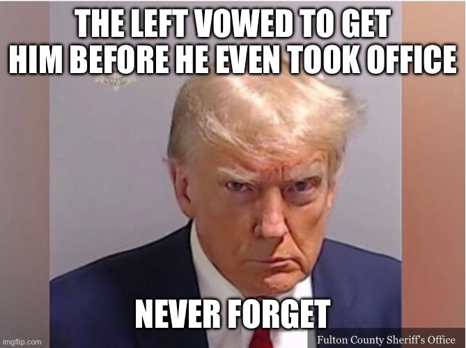 Trump never forget | THE LEFT VOWED TO GET HIM BEFORE HE EVEN TOOK OFFICE; NEVER FORGET | image tagged in president trump | made w/ Imgflip meme maker