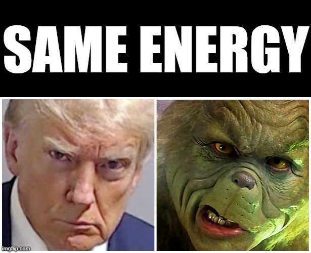 SAME ENERGY | image tagged in black square,donald trump,donald trump mugshot,the grinch,the grinch jim carrey | made w/ Imgflip meme maker