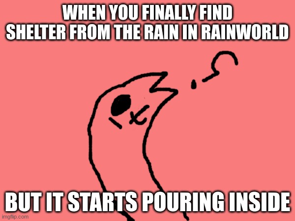 WHEN YOU FINALLY FIND SHELTER FROM THE RAIN IN RAINWORLD; BUT IT STARTS POURING INSIDE | made w/ Imgflip meme maker
