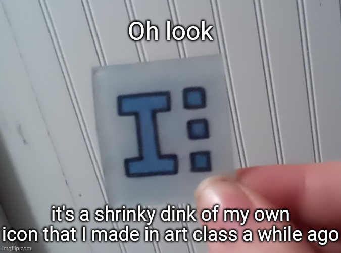 Oh look; it's a shrinky dink of my own icon that I made in art class a while ago | image tagged in idk,stuff,s o u p,carck | made w/ Imgflip meme maker