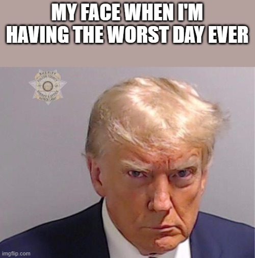 Worst Day Ever | MY FACE WHEN I'M HAVING THE WORST DAY EVER | image tagged in donald trump,donald trump memes,mugshot,face,funny,memes | made w/ Imgflip meme maker