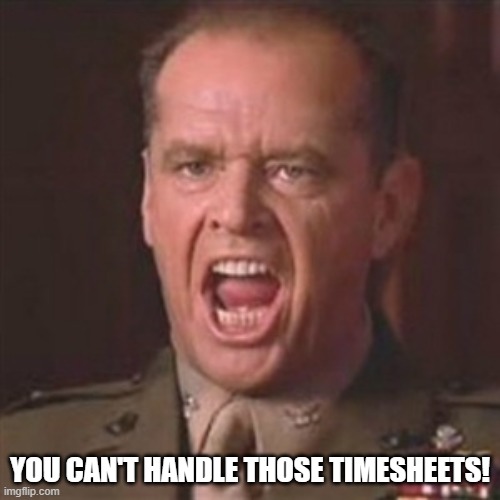 Timesheets | YOU CAN'T HANDLE THOSE TIMESHEETS! | image tagged in you can't handle the truth | made w/ Imgflip meme maker