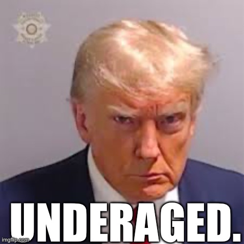 Trump mugshot | UNDERAGED. | image tagged in trump mugshot | made w/ Imgflip meme maker