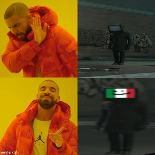 Italian Tv Man is the best | image tagged in memes,drake hotline bling | made w/ Imgflip meme maker