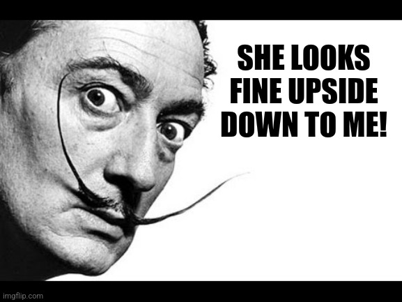 Salvador Dali | SHE LOOKS FINE UPSIDE DOWN TO ME! | image tagged in salvador dali | made w/ Imgflip meme maker