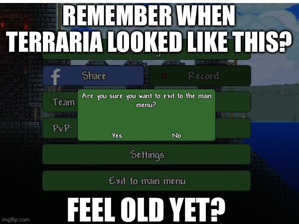 Ahh, I remember | REMEMBER WHEN TERRARIA LOOKED LIKE THIS? FEEL OLD YET? | image tagged in terraria,nostalgia | made w/ Imgflip meme maker