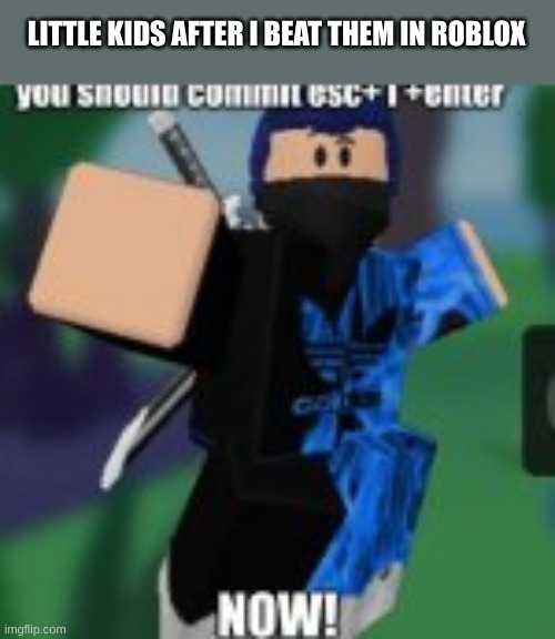 little roblox kids | LITTLE KIDS AFTER I BEAT THEM IN ROBLOX | image tagged in press esc l enter,roblox,funny,who_am_i | made w/ Imgflip meme maker