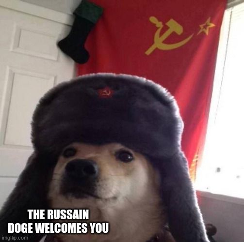 Russian Doge | THE RUSSAIN DOGE WELCOMES YOU | image tagged in russian doge | made w/ Imgflip meme maker