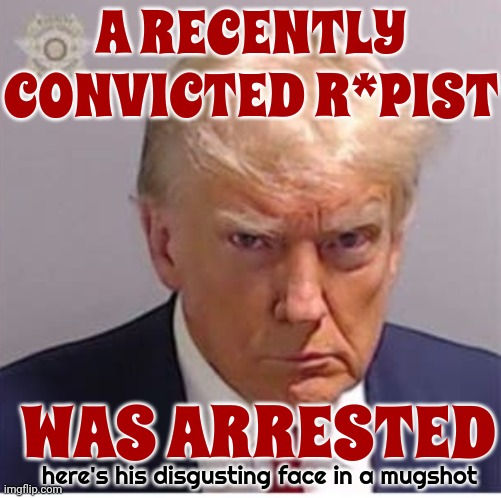 Maga's Disgusting Mentally Ill Behavior | A RECENTLY CONVICTED R*PIST; WAS ARRESTED; here's his disgusting face in a mugshot | image tagged in disgusting,lock him up,scumbag trump,convicted rapist,deplorable donald,memes | made w/ Imgflip meme maker