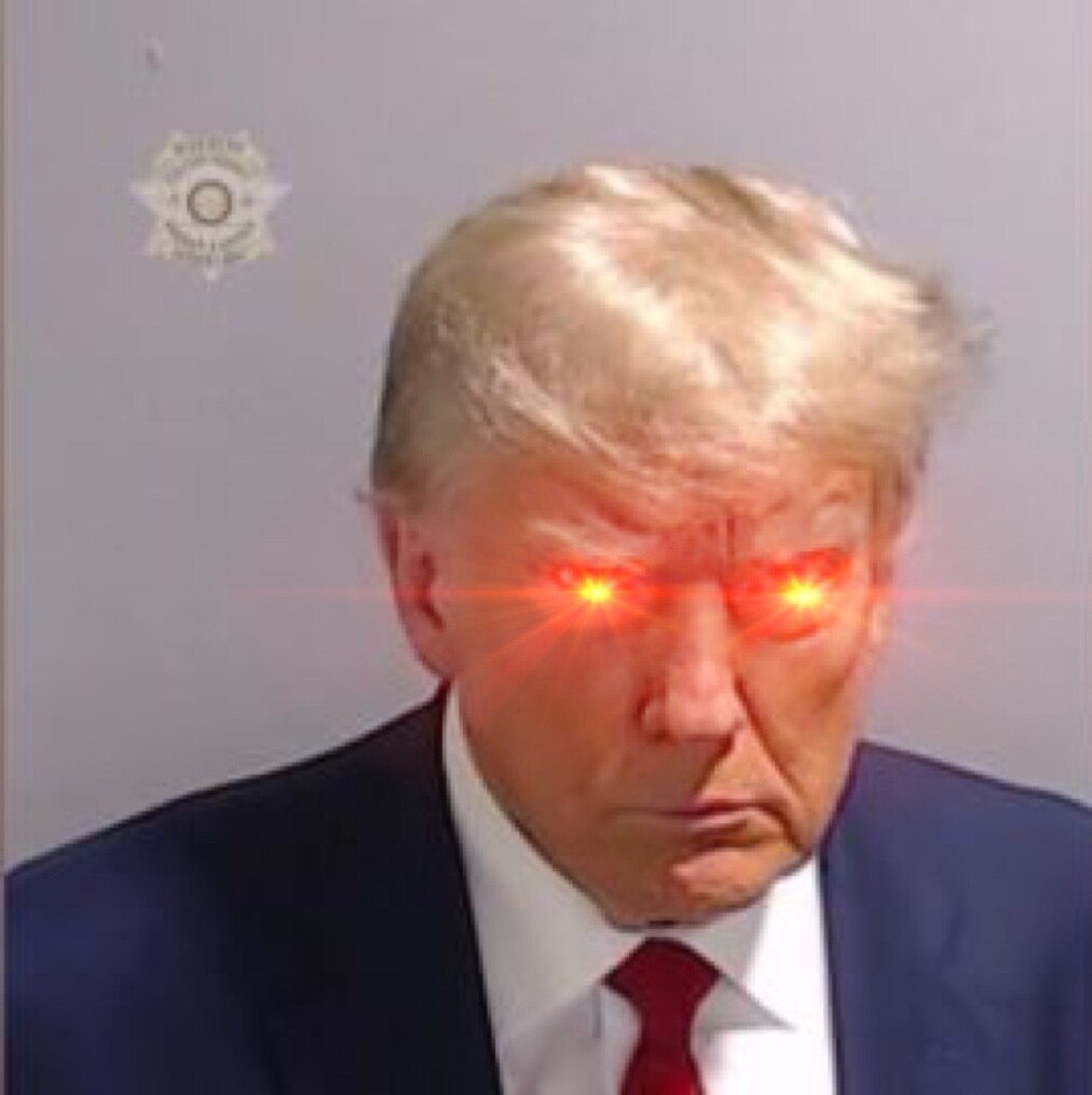 Trump mugshot evil eyes satan JPP Blank Meme Template