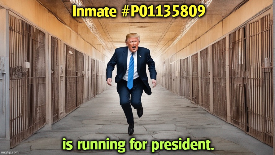Lock him up! | Inmate #P01135809; is running for president. | image tagged in trump,criminal,prison,jail,running,president | made w/ Imgflip meme maker