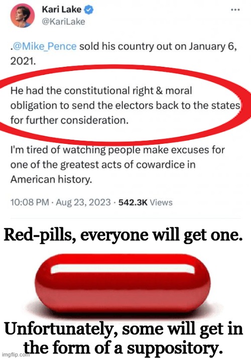 “Waking up” to the truth that reasonable people wouldn't elect a bumbling puppet over a brilliant patriot (Donald Trump) is hard | Red-pills, everyone will get one. Unfortunately, some will get in 
the form of a suppository. | image tagged in politics,donald trump,joe biden,kari lake,election,red pill | made w/ Imgflip meme maker