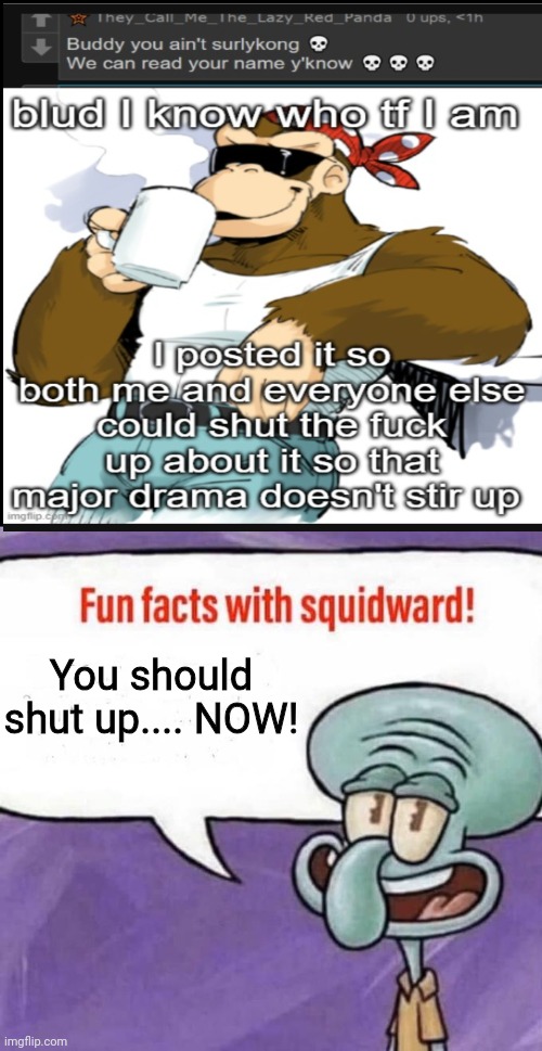 Now | You should shut up.... NOW! | image tagged in fun facts with squidward | made w/ Imgflip meme maker