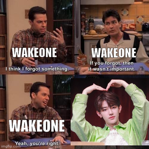 I think i forgot something | WAKEONE; WAKEONE; WAKEONE | image tagged in i think i forgot something | made w/ Imgflip meme maker