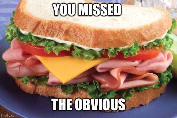 Sandwich | YOU MISSED THE OBVIOUS | image tagged in sandwich | made w/ Imgflip meme maker