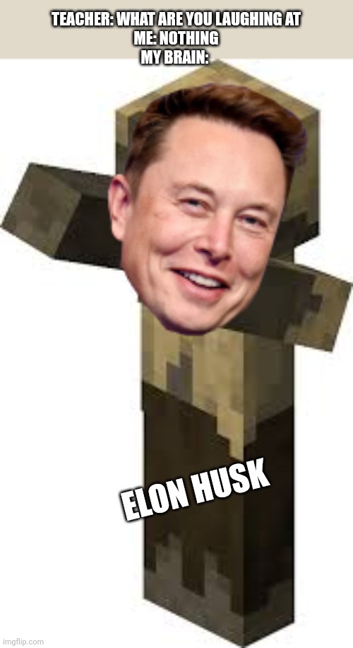 My brain | TEACHER: WHAT ARE YOU LAUGHING AT
ME: NOTHING
MY BRAIN:; ELON HUSK | image tagged in minecraft husk,my brain | made w/ Imgflip meme maker