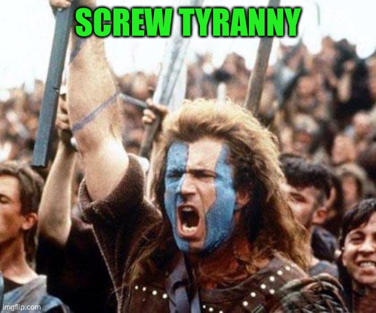braveheart freedom | SCREW TYRANNY | image tagged in braveheart freedom | made w/ Imgflip meme maker