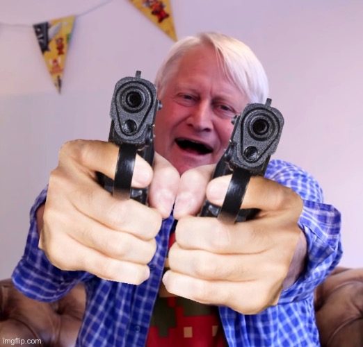 Charles Martinet Gun | image tagged in charles martinet,mario,guns,memes | made w/ Imgflip meme maker