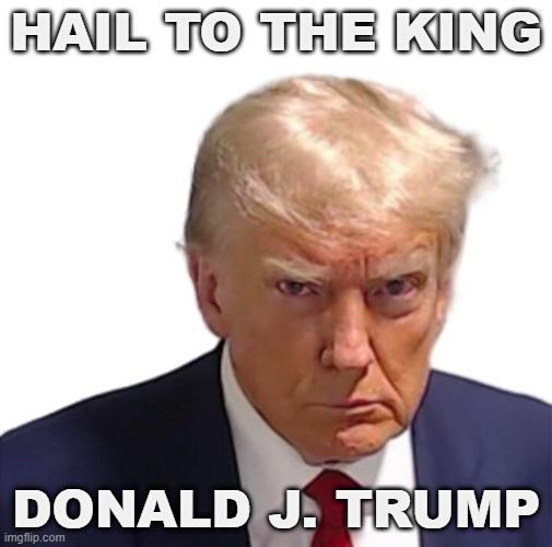 Trump mugshot | HAIL TO THE KING; DONALD J. TRUMP | image tagged in trump mugshot | made w/ Imgflip meme maker