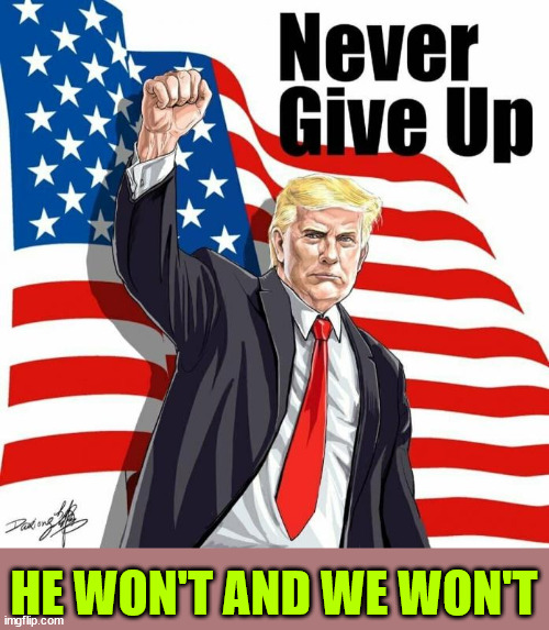 Whatever they throw at him won't work...  The people support Trump | HE WON'T AND WE WON'T | image tagged in democrat,election fraud | made w/ Imgflip meme maker