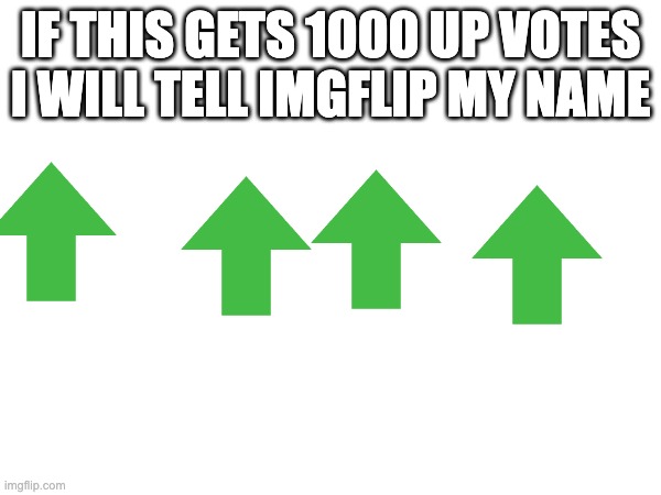 IF THIS GETS 1000 UP VOTES I WILL TELL IMGFLIP MY NAME | made w/ Imgflip meme maker