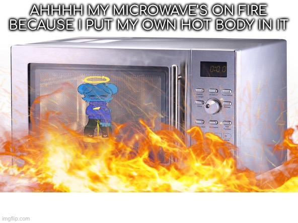Microwave | AHHHH MY MICROWAVE’S ON FIRE BECAUSE I PUT MY OWN HOT BODY IN IT | image tagged in microwave | made w/ Imgflip meme maker