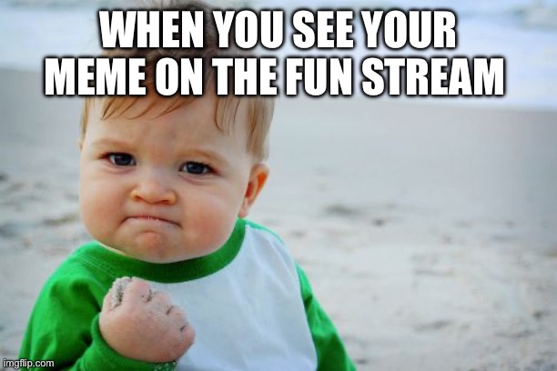 Only twice | WHEN YOU SEE YOUR MEME ON THE FUN STREAM | image tagged in memes,success kid original | made w/ Imgflip meme maker