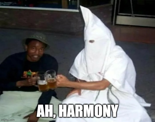 Race Relations | AH, HARMONY | image tagged in dark humor | made w/ Imgflip meme maker