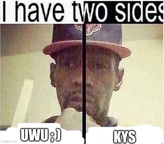 I Have Two Sides | UWU ; ) KYS | image tagged in i have two sides | made w/ Imgflip meme maker