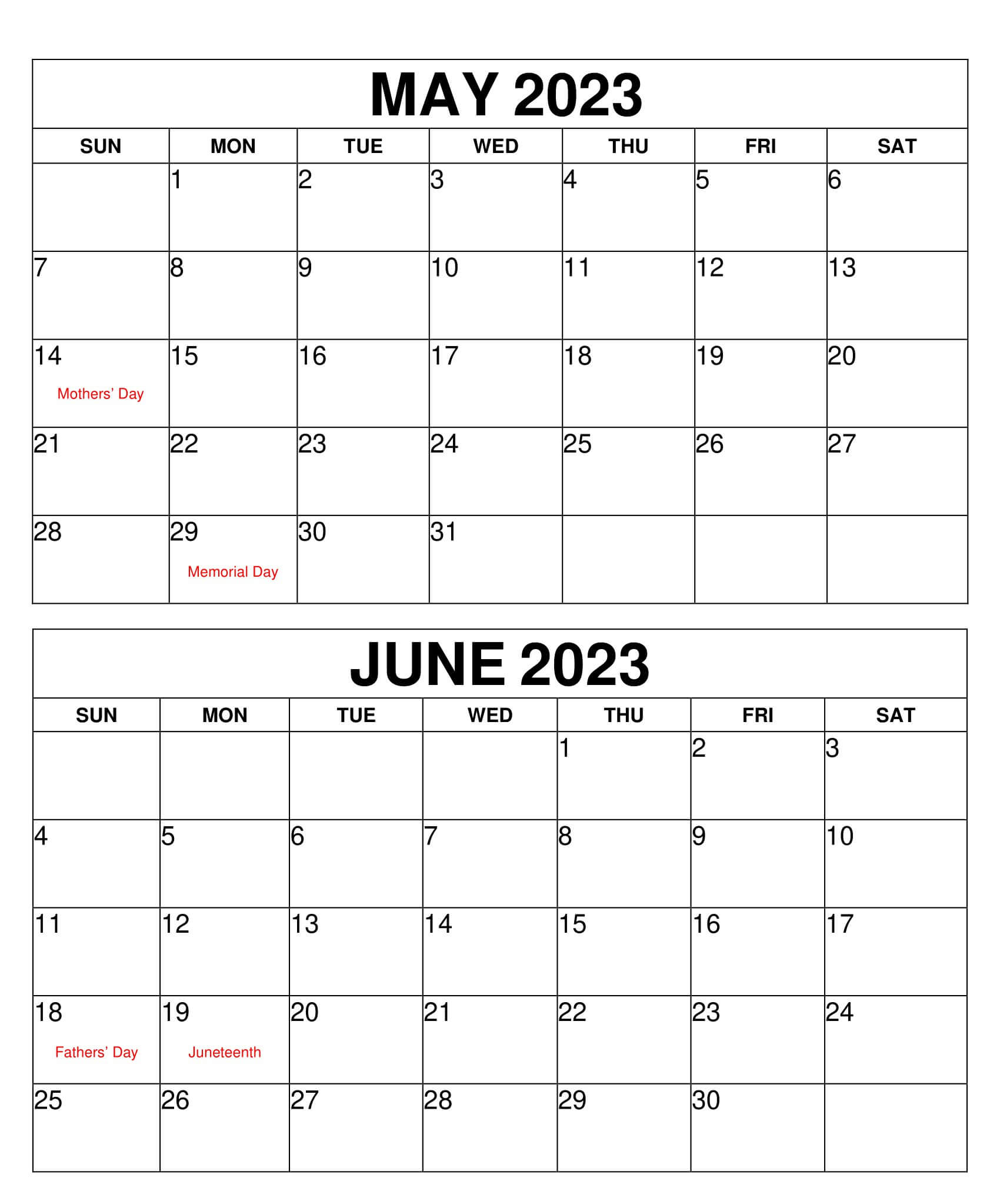 High Quality May-June 2023 Calendar 3 Blank Meme Template